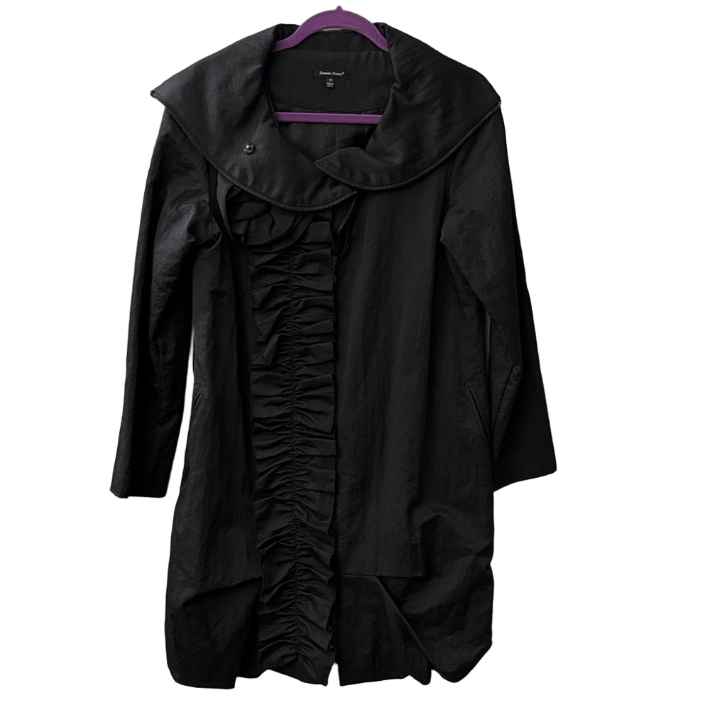 Black Ruffled Front Women's Coat
